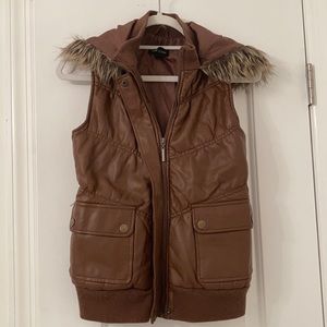Faux leather vest w/ hood